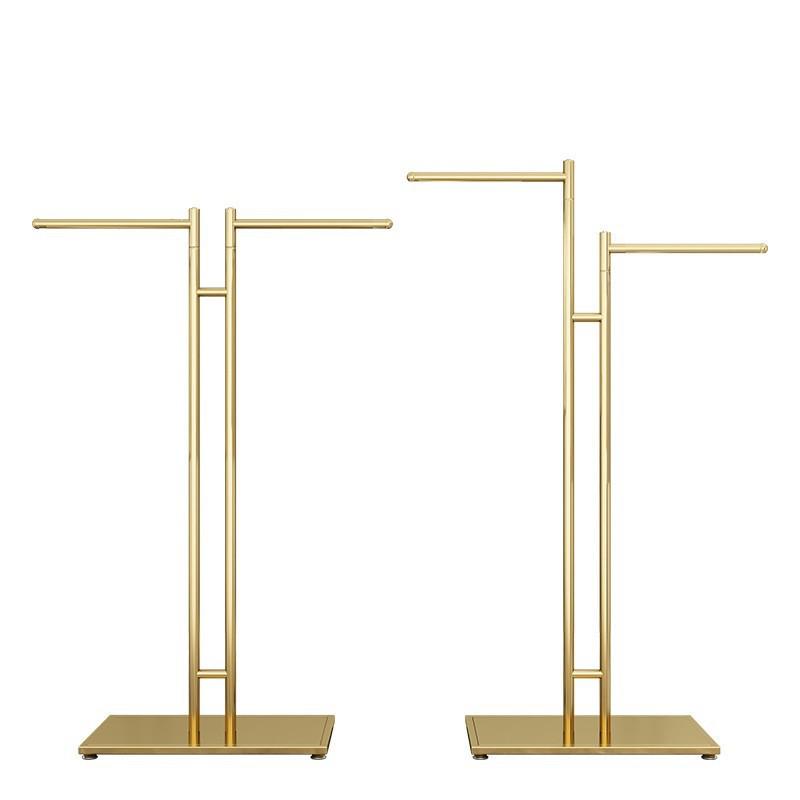 Children's and Women's Clothing Store Gold Display Rack: Floor-Standing Central Island Clothes Rack