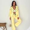 1116 Casual Suit Women's European and American Street Style Long-sleeved Fold-neck Cardigan Elastic Trousers Two-piece Set