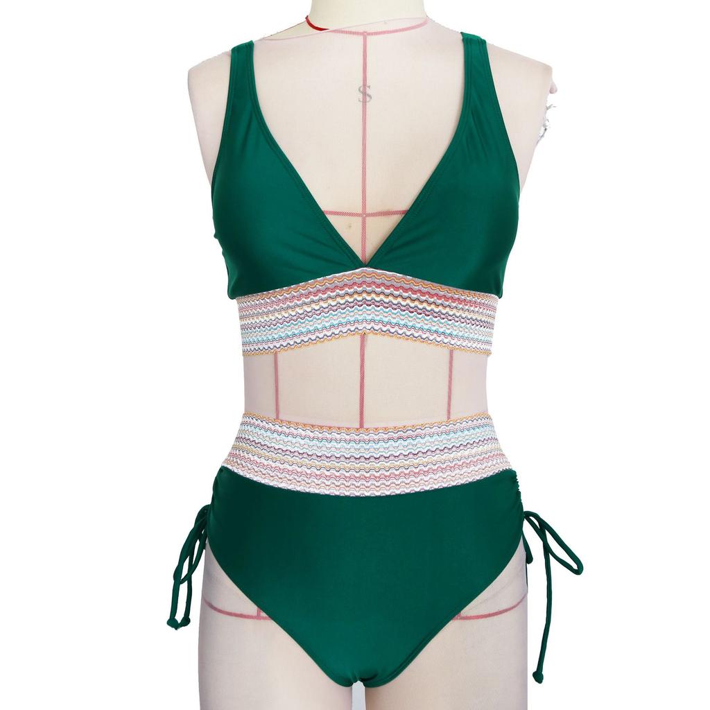 New women's split swimsuit sexy bikini high waist belly hanging neck tight swimsuit