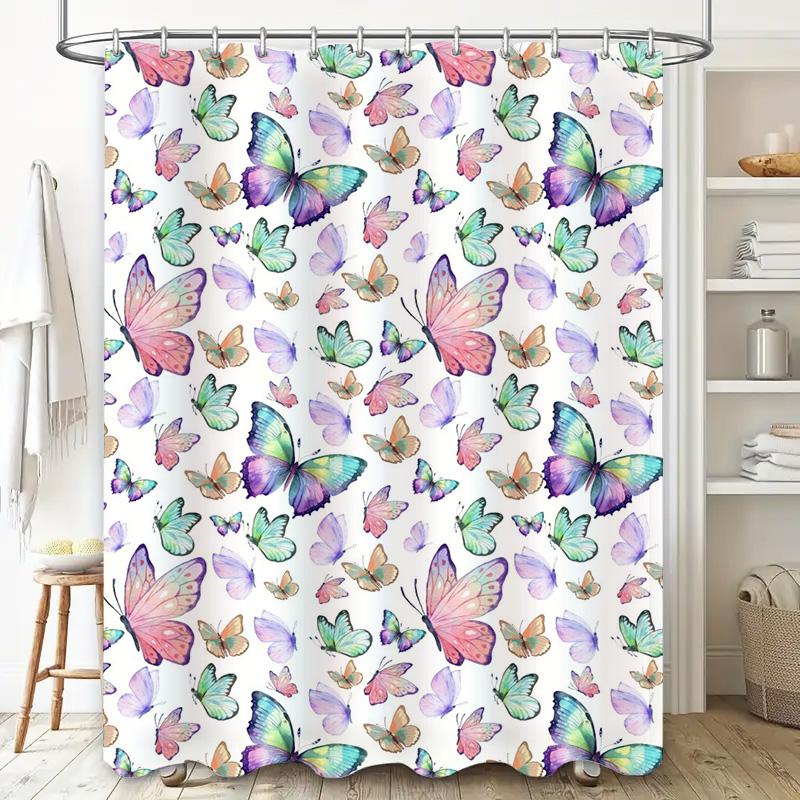 Butterfly Watercolor Shower Curtain Decorative Printed Fabric 3D Waterproof Bathroom Decor Home Decoration Set for Bathing Room