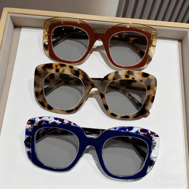 New Large Frame Cat Eye Presbyopia Sunglasses Women's Personalized Color Blocking UV Resistant Glasses Diopter To +4.0
