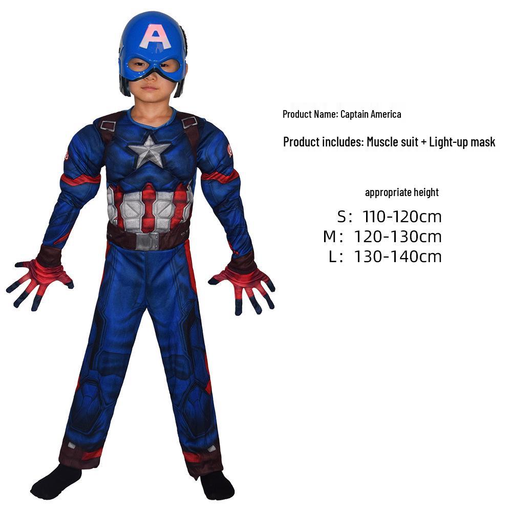 Детский костюм Капитана Америки на Хэллоуин, мускулистый комбинезон для косплея