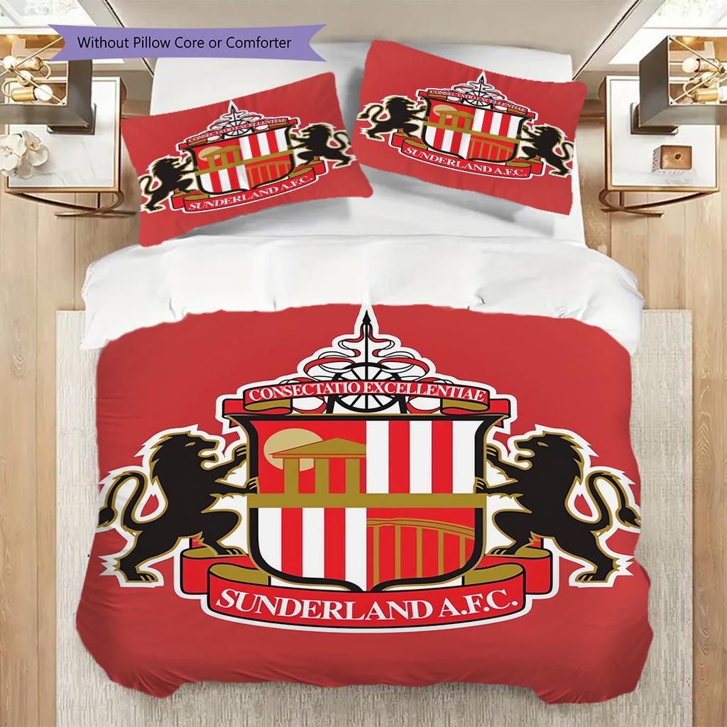 Biancheria da letto con evoluzione dello stemma del Sunderland Football Club (1 * copripiumino + 2 * federa, senza nucleo) Set biancheria da letto piatto 2D Morbido e confortevole