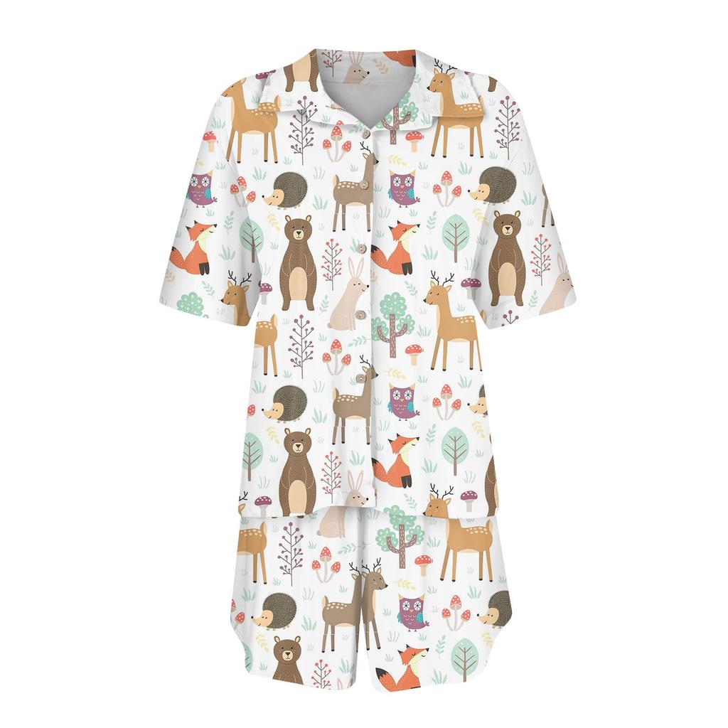 Pyjama en soie pour femme, ensemble de pyjama en satin à manches courtes et imprimé étoiles, ensemble de 2 pièces