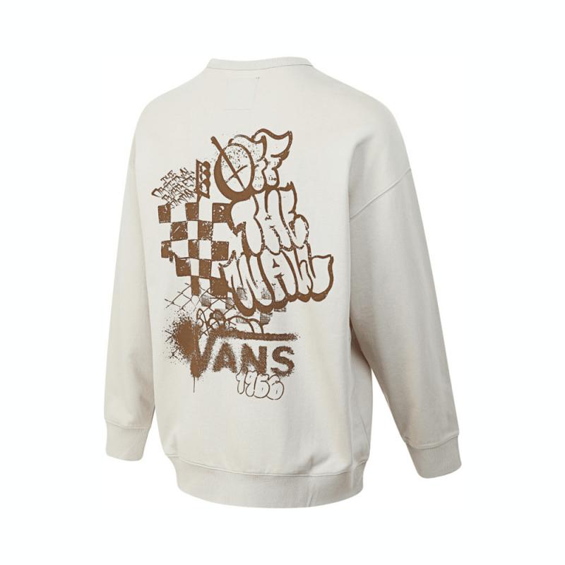 Vans Checker Gfx Crew Casual Pullover Round Neck Sweatshirt Men sweatshirt Beige VN000J1H2N1