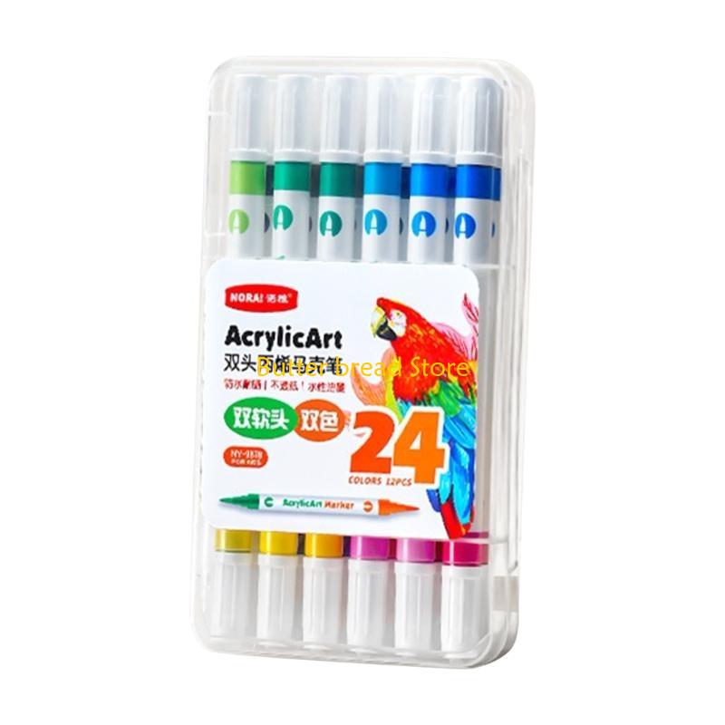 W89C Acrylic Paint Pens, Brush Double Paint Marker for Rock Painting, Acrylic Painting Supplies Fabric Painting