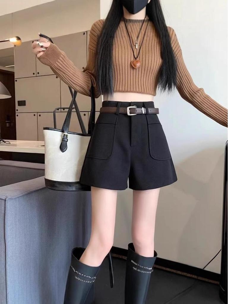 Women's Wool Blend Wide-Leg Suit Shorts - Autumn/Winter Fashion, Slimming and Thick