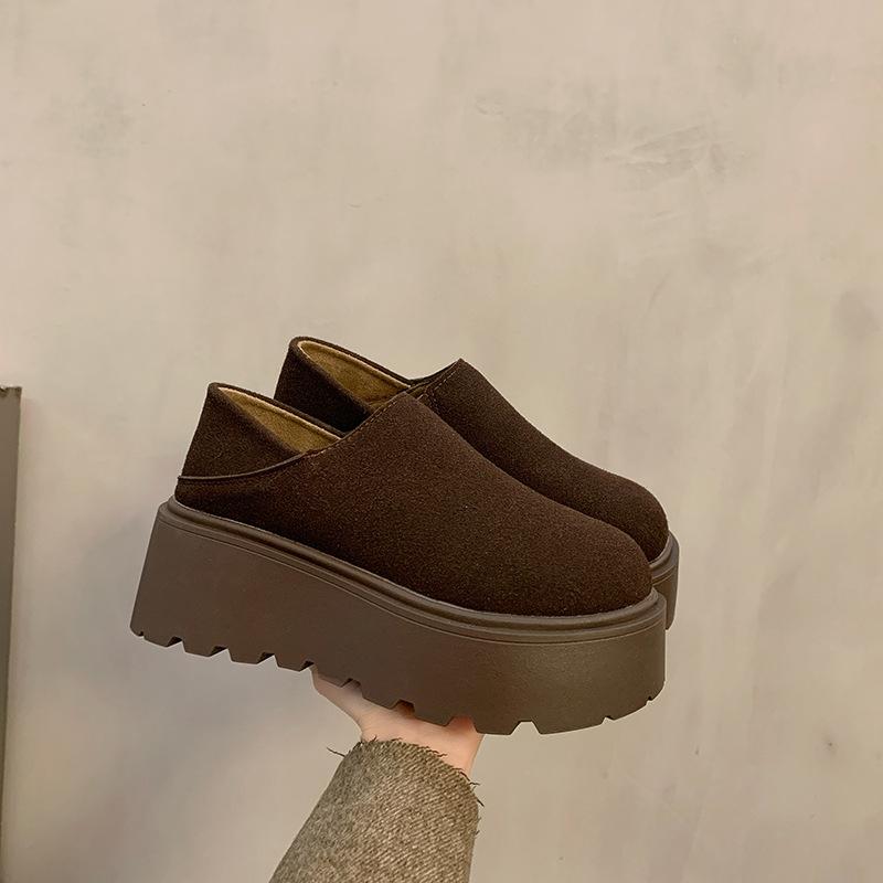 One-pedal lazy thick-soled heightening velvet women's spring new small retro loafers