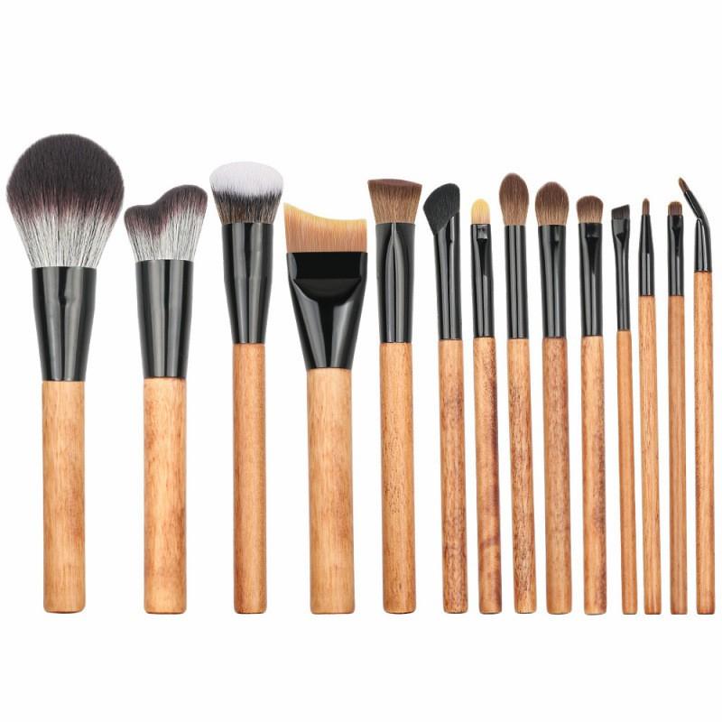 14Pcs Wooden Makeup Brush Set Beginners Eyeshadow Blush Foundation Brushes