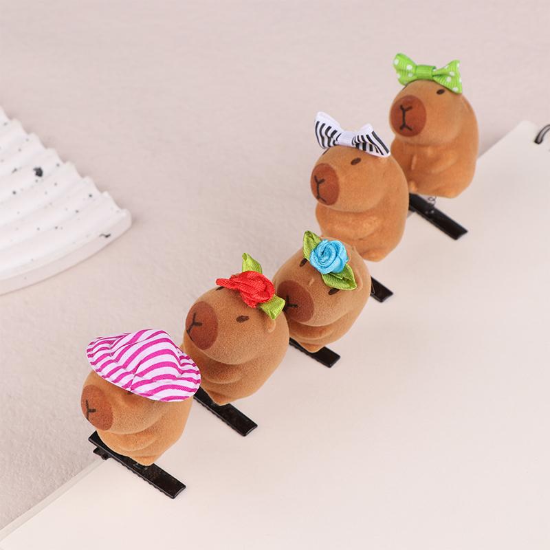 3 Stück Beflockung Lustige 3D Capybara Feder Plüsch Haarnadel Tier Lieblich Haarspange Accessoires Kopfschmuck
