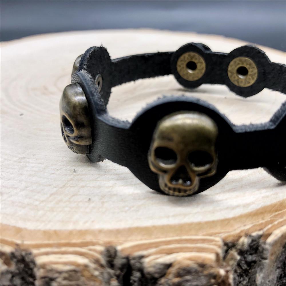 Real Shot Skeleton Skull Punk Gothic Rock Leather Belt Buckle Bracelets For Women Men Bracelets Bangles