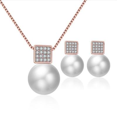 Ensemble collier et boucles d'oreilles pour femmes, fausse perle, strass brillant, oreille de cou