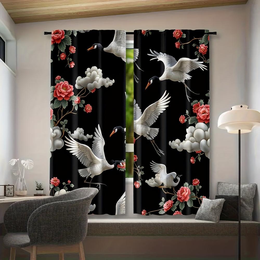 Crane Floral Pattern Curtains Polyester Fabric Suitable Bedroom Living Room Decoration Made Of Machine Washable Great Window Treatment