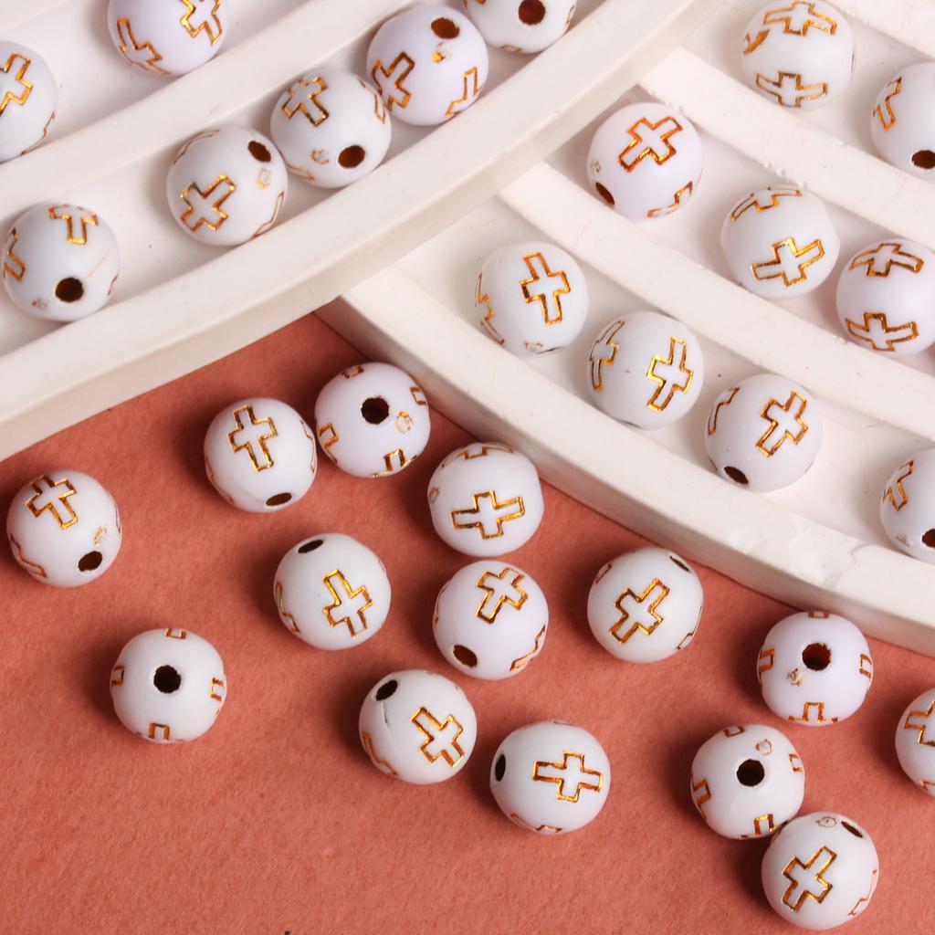 Home Party Supplies Handmade Keychain 20Pcs Bracelet Acrylic 7mm Fashion Necklace DIY Loose Beads Jewelry Making Material Cross Accessorie Round