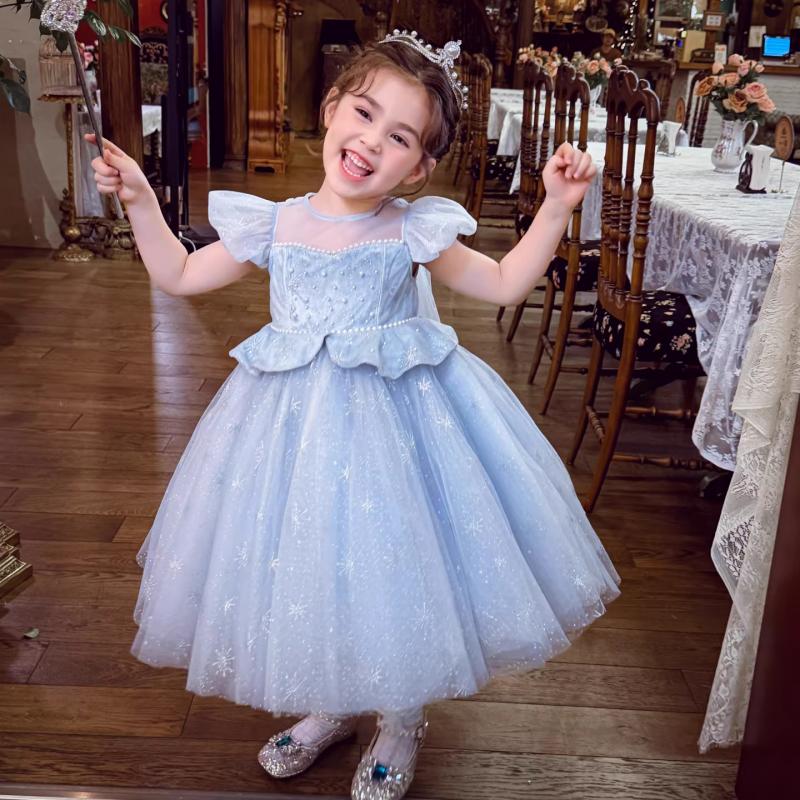 Girls' Princess Dress Summer Dress 2026 New Children's Puff Mesh Bubble Sleeve Dress Girls' Birthday Dress