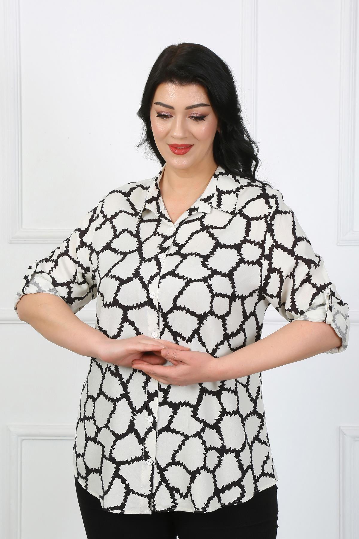 

Women s Style Plus Size Shirt White Patterned Cotton Viscose Big Size Shirt 2XL