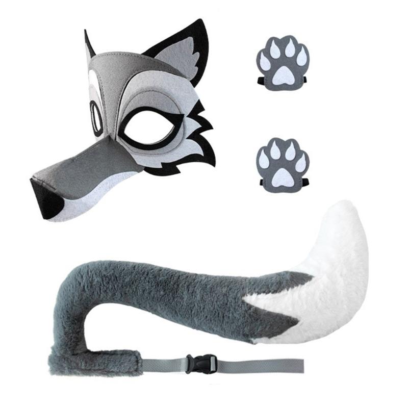 

Wolf Costume Set Wolf Face Mask Wolf Tail Gloves for Kid Adult Masquerade Birthday Christmas Halloween Animal Costume