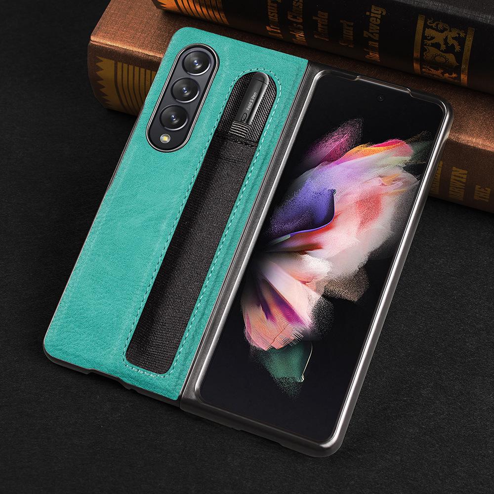 Fashion Leather Lychee Pattern Pencil Pen Slot Case For Samsung Galaxy Z Fold 3 Pc Cover Anti -Knock Luxury Cases For Fold3 F9260