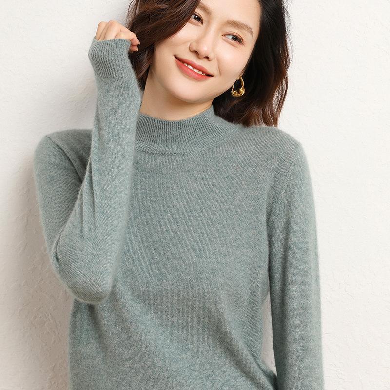 Maglione da donna autunno e inverno maglione a maniche lunghe con collo alto e fondo lavorato a maglia