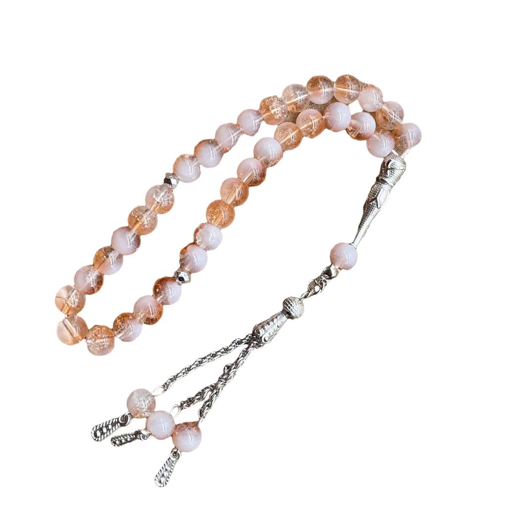 Muslimische Gebetsperlen 33 Tasbih Eisglas Rosenkranz mit Quastenanhänger Ethnisches islamisches Armband für die tägliche Andacht