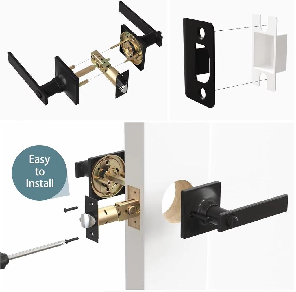 Black Door Handles Interior Door Knobs, Keyless Privacy Door Lock, Heavy Duty Zinc Alloy Door Leverset for Bedrooms Bathrooms