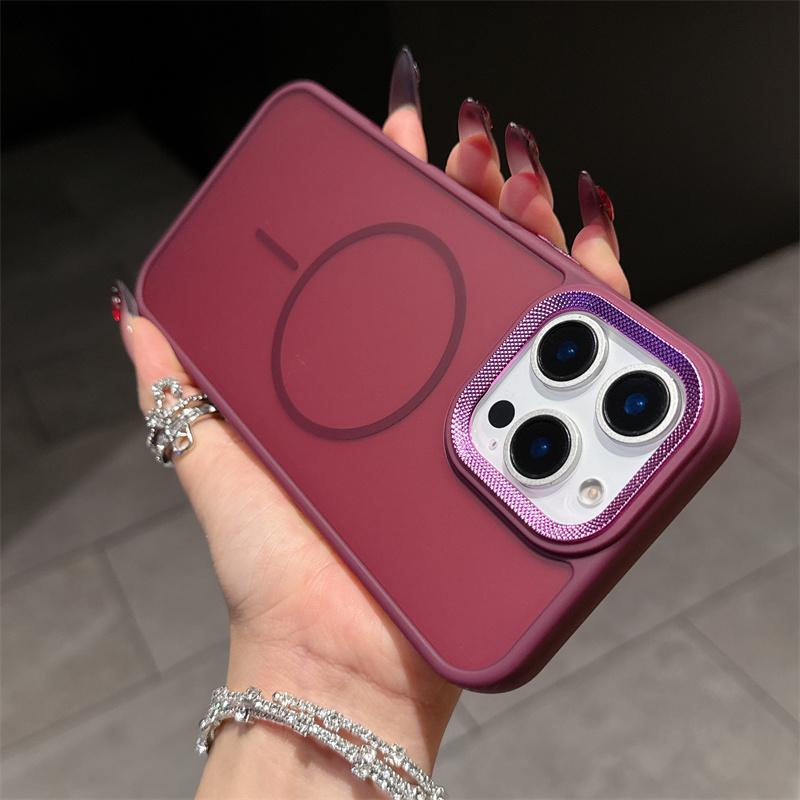 

Matte Desert Gold metal lens frame magsafe charging phone case for iPhone 16 15 14 13 12 11 Pro Max Plus magnetic hard cover iPhone 15