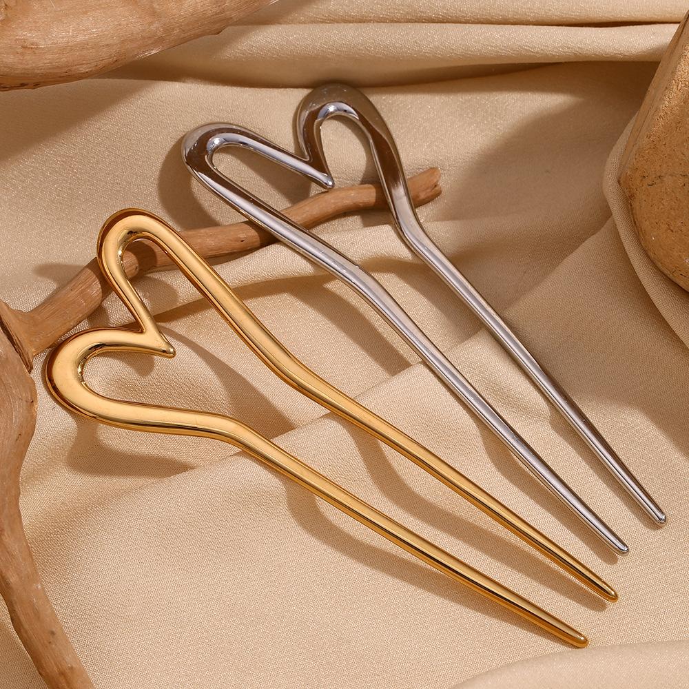Minimalist Style Heart Shape Hairpin for Hairstyle Hair Accessories 18K Gold Plated Stainless Steel Waterproof Gift