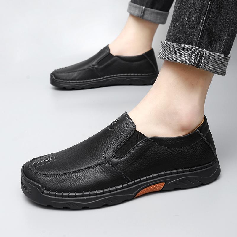 Fashion New Handmade  Leather ShoesMen Loafers Soft Cow Leather Men Thick Sole Casual Shoes Male Footwear Black Brown Slip on
