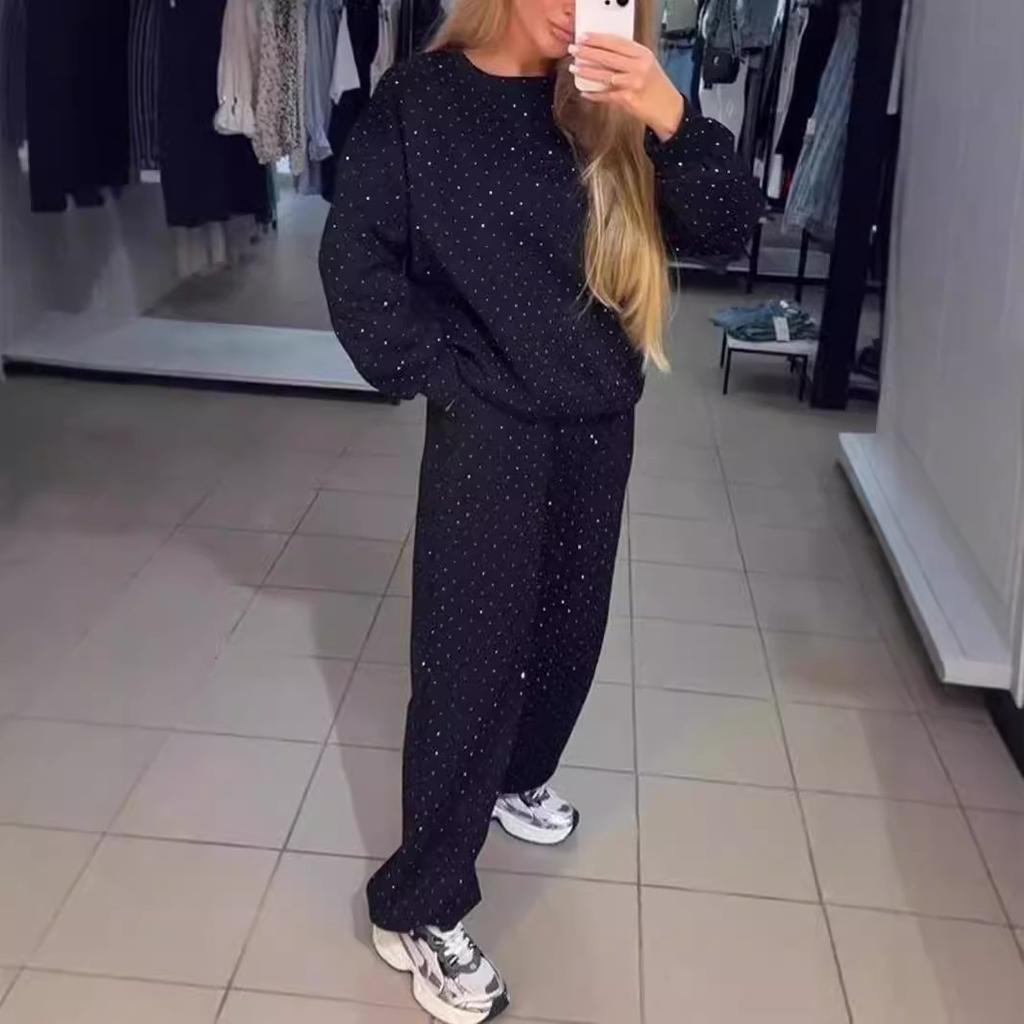 Damenanzug Verdickt Übergröße Freizeitanzug Gestreifter Pullover + Hose Kordelzug Zweiteiliger Anzug Zweiteiliger Anzug