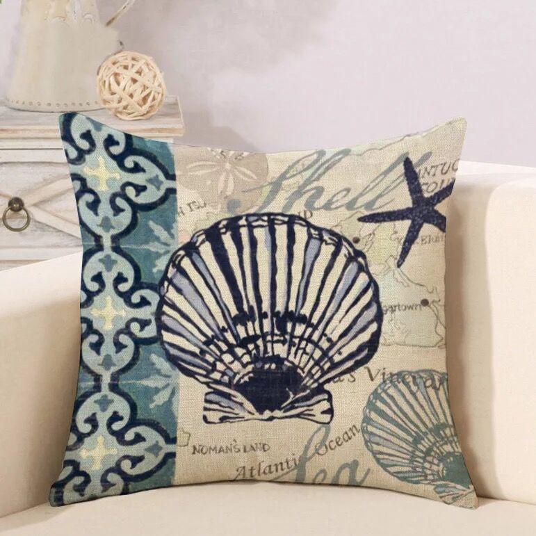 Marine Creatures Sea Horse Turtle Whale Octopus Linen Cushion Cover Pillow Cover