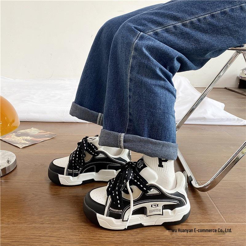 Pantofi de Skate Negri pentru Bărbați, care Măresc Înălțimea, Antiderapanți - Cu Talpă Groasă și Versatili pentru Sporturi Casuale