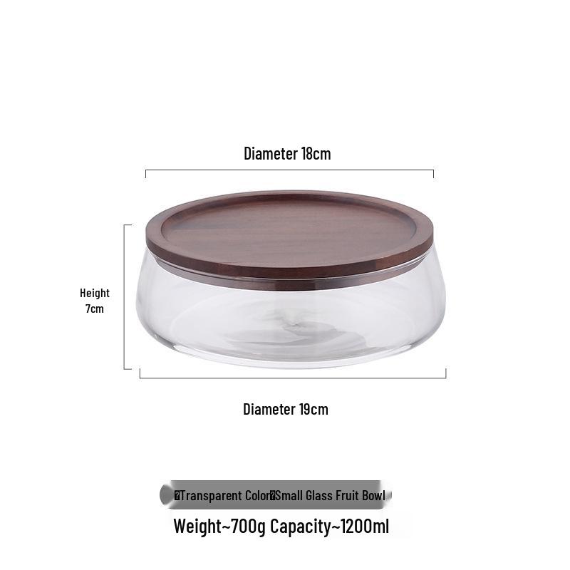 Japanese Style Glass Fruit Bowl with Wooden Storage Box and High-Footed Display Stand for Living Room