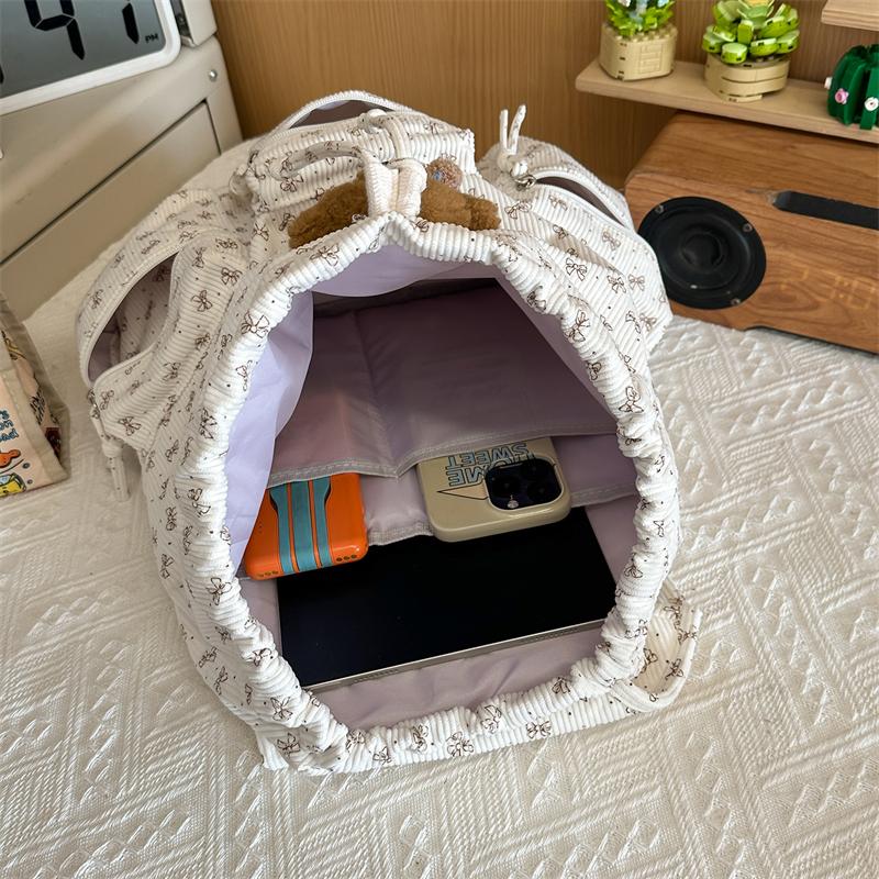 Cord-Schleifen-Rucksack Damen Leichter Zugband-Pendlerrucksack