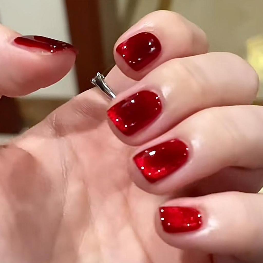 Nail Art Ruby Cat'S Eye Esmalte Cola Outono e Inverno Branco Cereja Ano Novo Vermelho Cristal