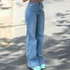 Cintura Elástica Vários Bolsos Braguilha de Botão Reta Jeans Feminino Moda Cintura Média Feminino Largo