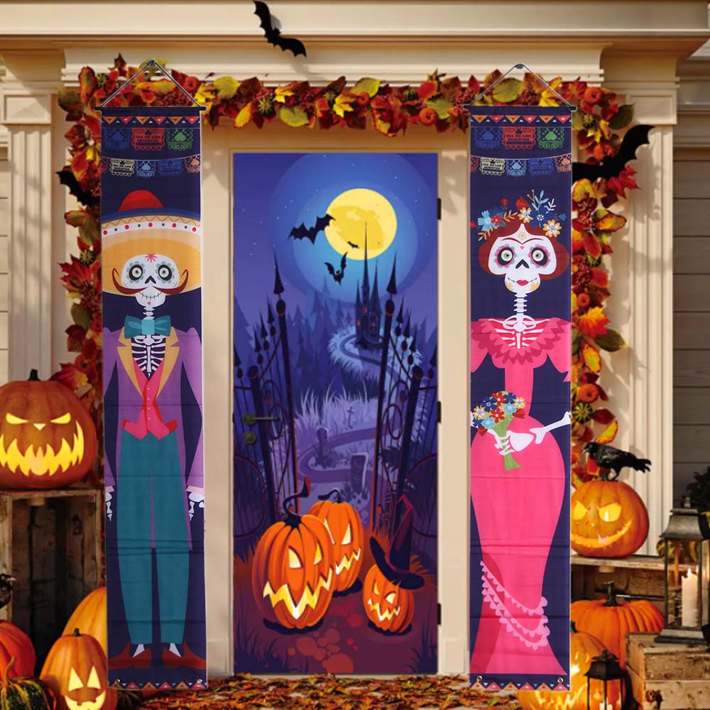 Day Hanging Flag For Home Gate Door Skeleton Halloween Couplet Halloween Supplies Banners Ornaments
