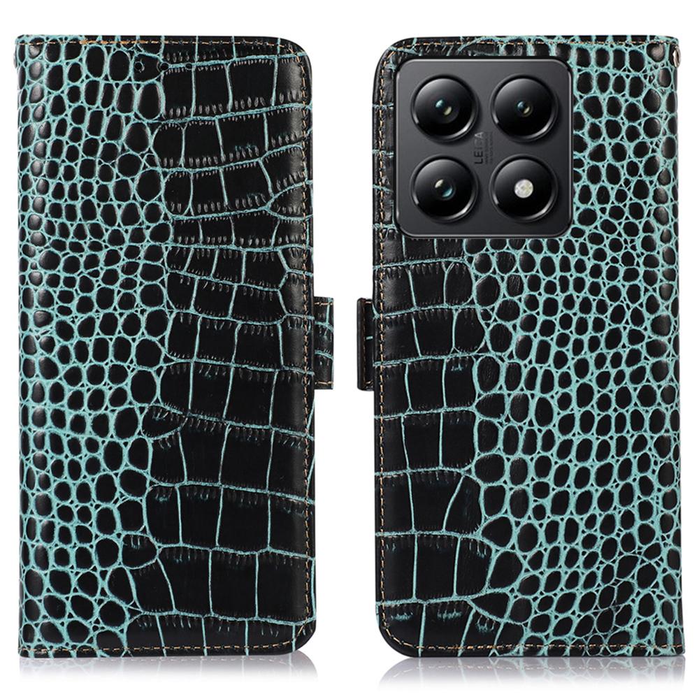 For Xiaomi 14T Pro Case Crocodile Texture Genuine Cow Leather Phone Wallet Cover