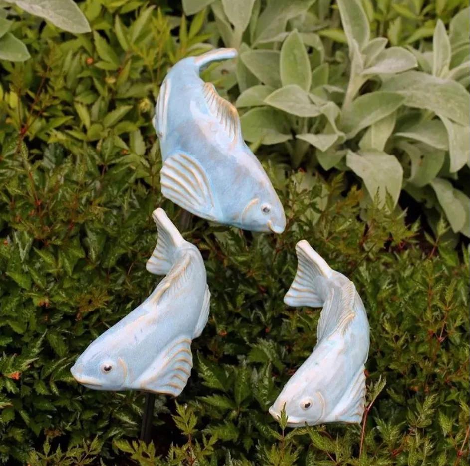 1Pc Ceramic Garden Koi Resin Crafts Lawn Decorative Ornaments Colorful Fish Resin Decorative Courtyard Art Patio Decor