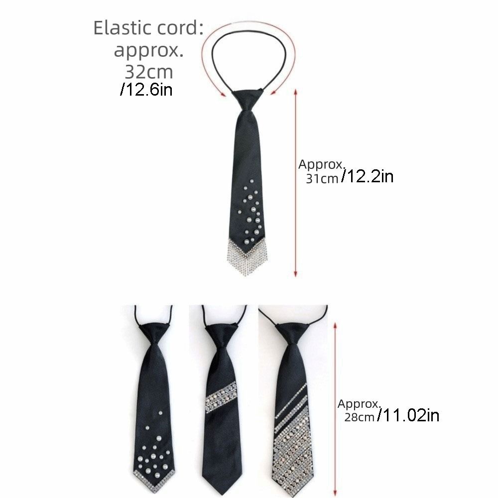 Rhinestone Pearls Tie Korean Style Black Hand-beaded Long Necktie Collares Academic Style Decoration Shirt Tie Women
