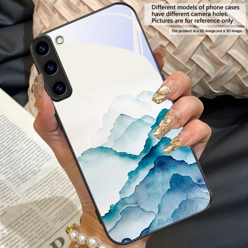 Ink Landscape Painting For For Samsung Galaxy S25+ S24+ S26 Ultra S25 Edge S24 FE S23 S22 S21 S20 Plus Black Glass Phone Case