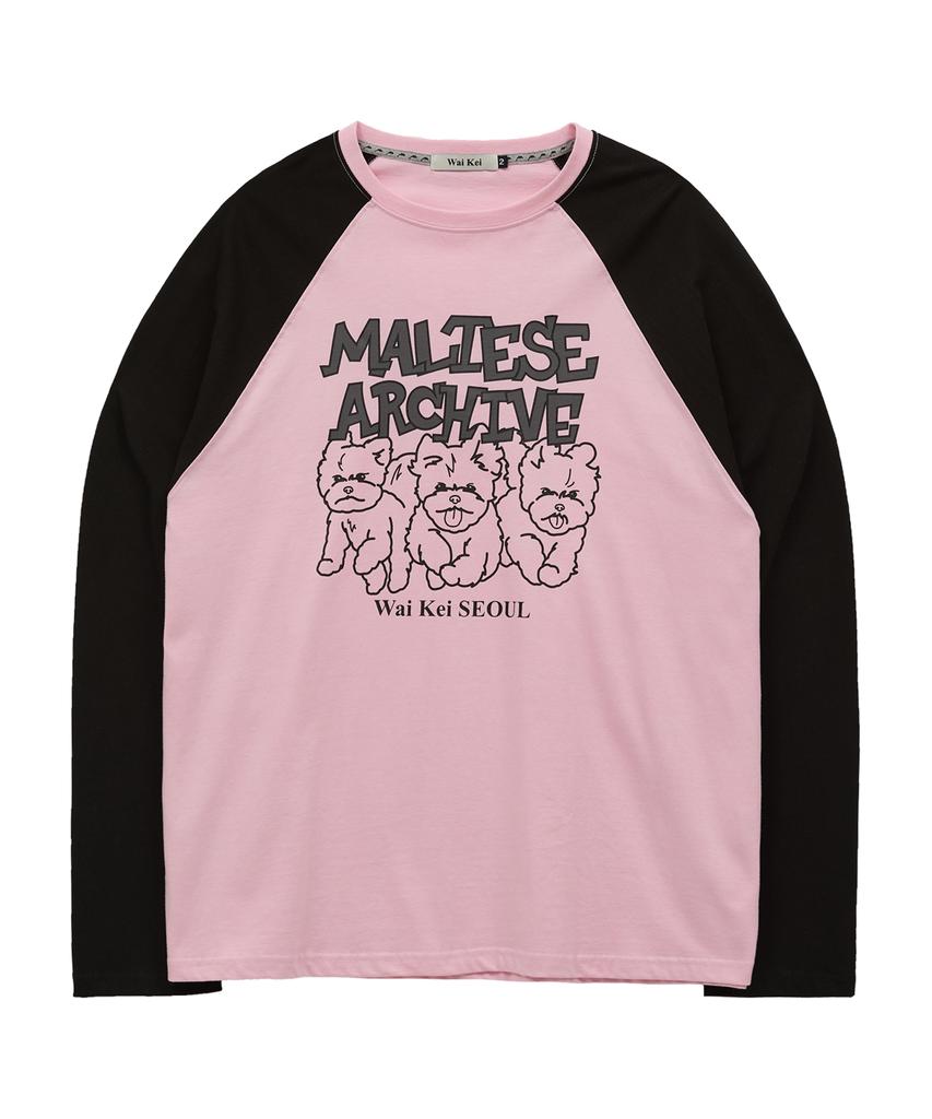 WAIKEI Maltese Archive Line Graphic Raglan Long Sleeve T-Shirt Pink