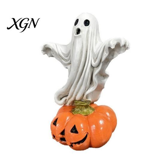 Creative Holiday Collection Figurines Halloween Ghost Figurine, Resin Miniature Chain Ghost, Face-Palm Pumpkin Craft Ornaments for Collections