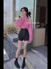 Women's High-Waist PU Leather Shorts, Autumn/Winter, Slim A-Line Wide-Leg Pants, Korean Style with Zipper.