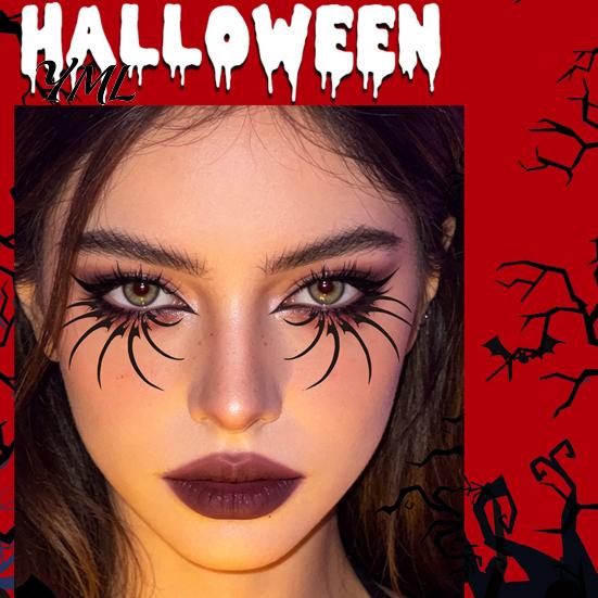 Water Transfer Body Stickers Halloween Makeup Eye Temporary Tattoos, Waterproof Spider Web Bat Eyeliner Scary Face Decals Shadow Tattoo Sticker