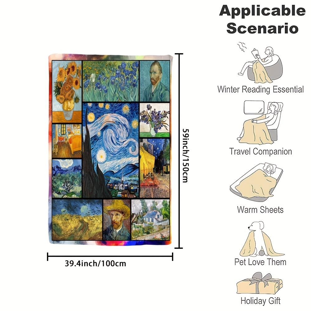 [Van Gogh Paintings Fleece Blanket] 1pc Van Gogh Paintings Soft Flannel Fleece Blanket Micro-Fleece Bed Sofa Luxury Warm Comfort