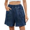 Summer Loose Fit Denim Shorts Women Casual Elastic Waist Wide Leg Jeans Short Pants Two Front Pockets
