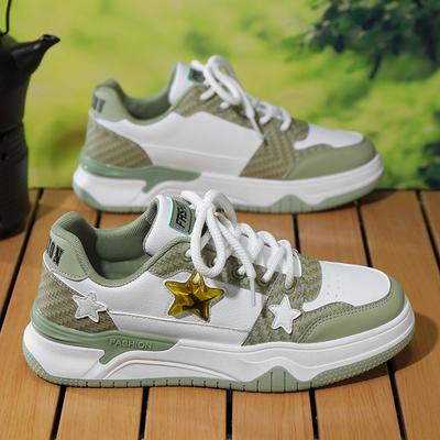 H Spring Fresh Tea Rhyme Niche Design Student Casual Board Shoes Men's Shoes, Tea Green, Khaki