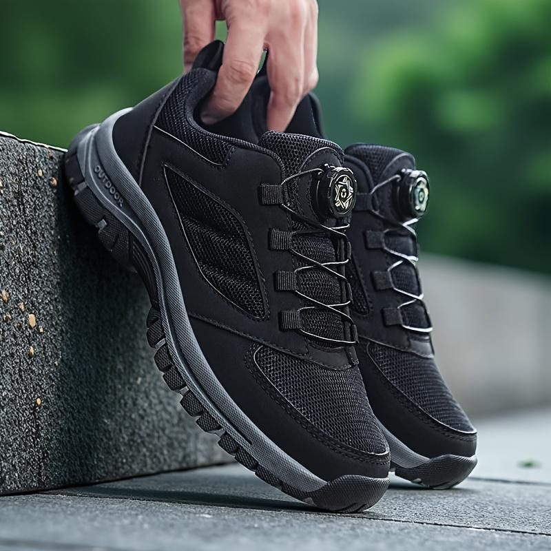 Hiking Shoes - No-Tie Rotating Buckle Closure, Slip-Resistant TPR Outsole, Lightweight Trekking Shoes for Camping - Breathable PU/Fabric Upper