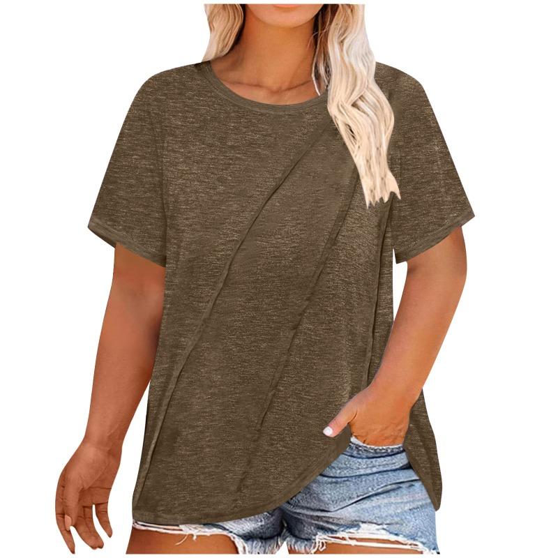 BITCED Women's Fashion Casual Solid Color Print Short Sleeve O-Neck Blouses & Shirts