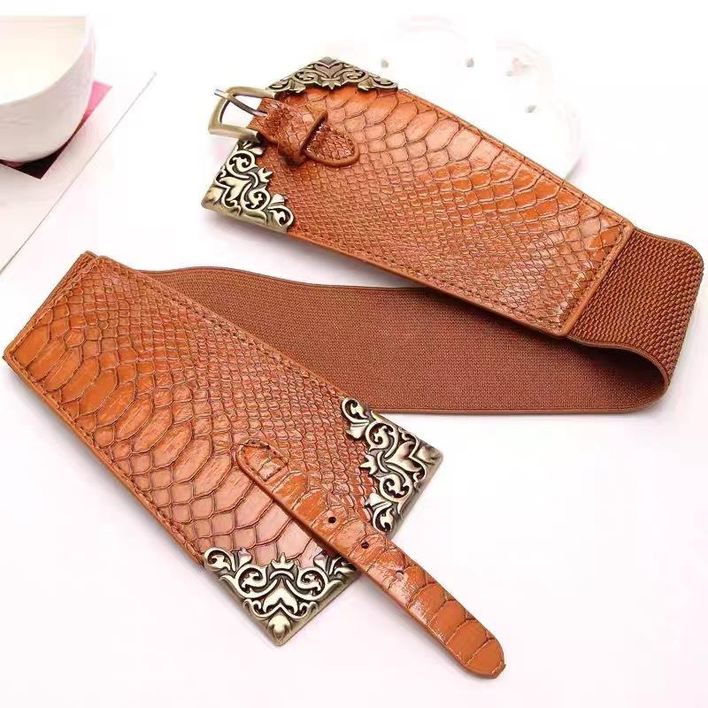 European and American Catwalk Needle Buckle Palace Style Peacock Pattern Women's Belt Elastic Ultra-wide Retro Waist Seal Elastic Belt